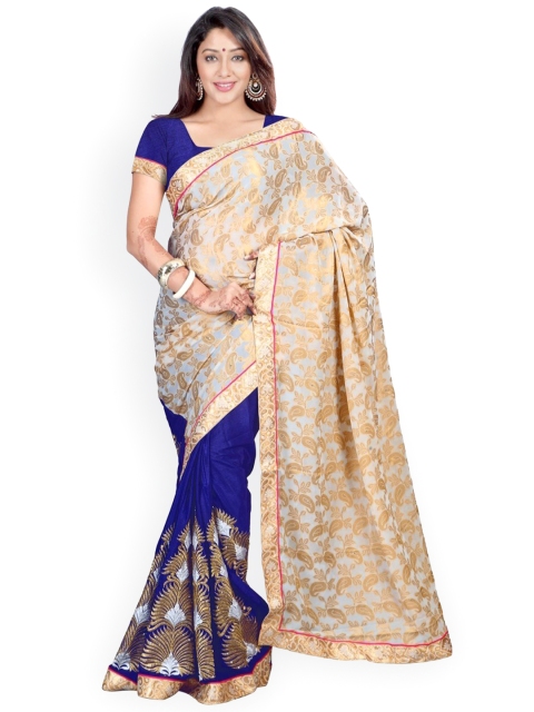 

Ishin Off-White & Blue Chiffon Embroidered Saree