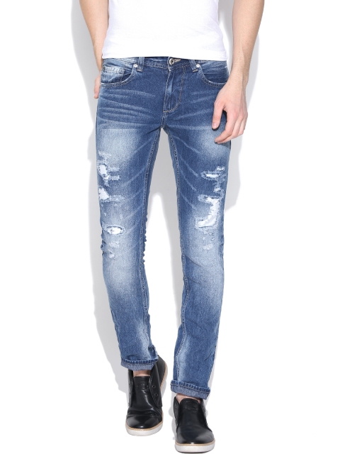 

SPYKAR Blue Washed Distressed Low-Rise Skinny Jeans