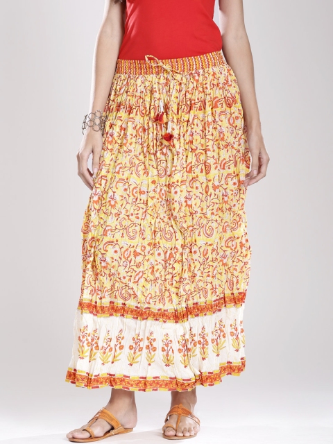 

Fabindia Yellow & Orange Hand Block Printed Maxi Skirt