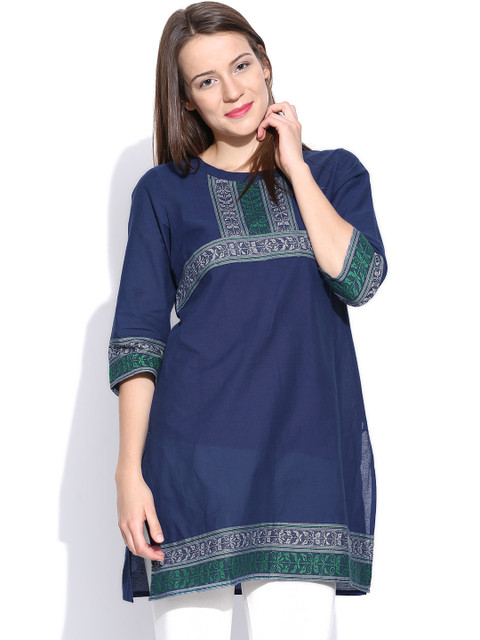

Aurelia Navy Kurta with Woven Design, Navy blue