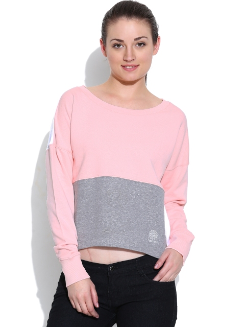 

Reebok Classic Peach & White Colourblocked Cropped CRW Sweatshirt