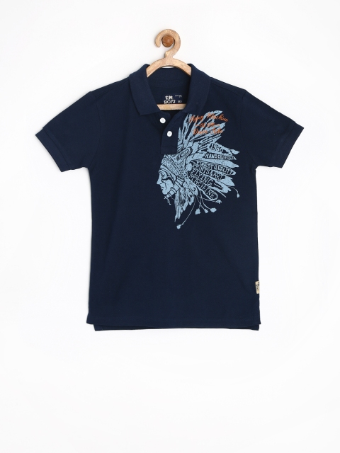 

Flying Machine Boys Navy Printed Polo Pure Cotton T-shirt, Navy blue