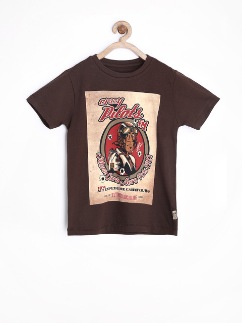

Rockstar by Flying Machine Boys Brown Printed Pure Cotton T-shirt