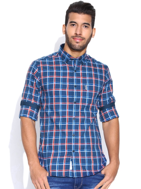 

U.S. Polo Assn. Navy Checked Tailored Fit Casual Shirt, Navy blue