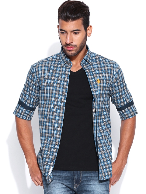 

U.S. Polo Assn. Blue Checked Tailored Fit Casual Shirt