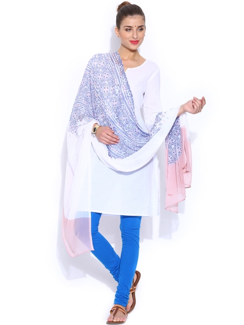 

W White & Blue Printed Dupatta