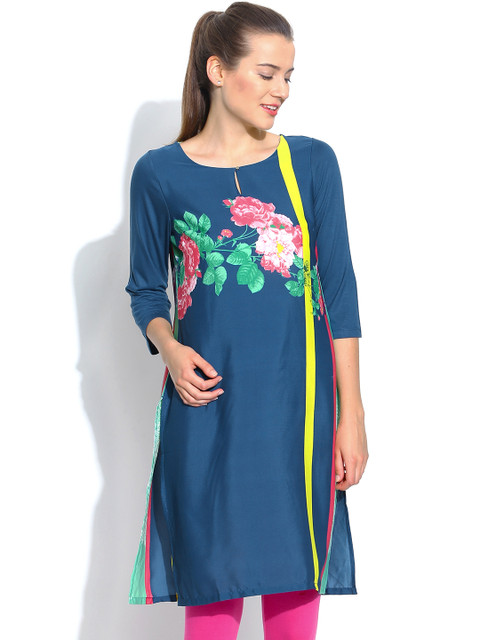 

W Navy Printed Kurta, Navy blue