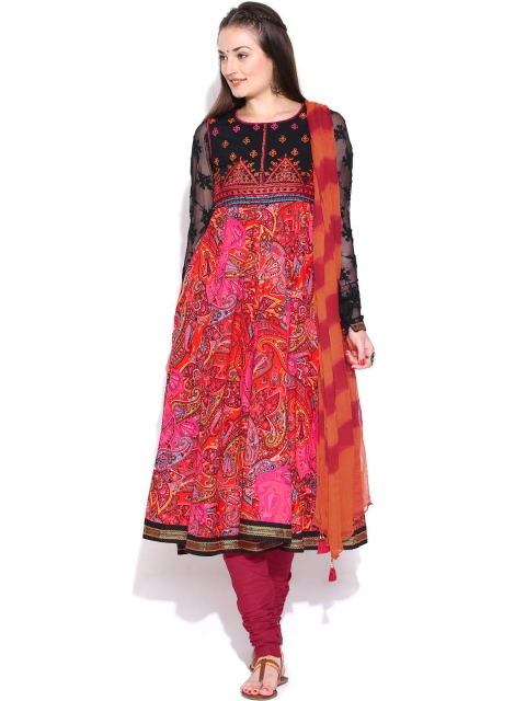 

Rain & Rainbow Red Printed Anarkali Churidar Kurta with Dupatta