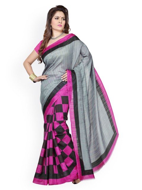 

Saree Swarg Grey & Pink Art Silk Printed Saree