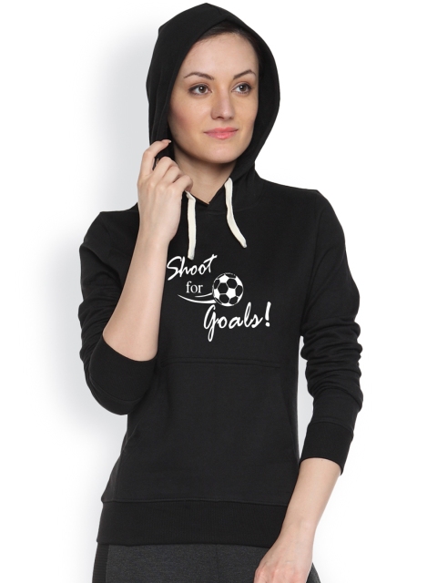 

Campus Sutra Men Black Printed Hooded Sweatshirt