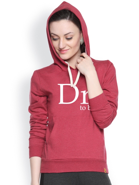 

Campus Sutra Maroon Printed Hooded Sweatshirt