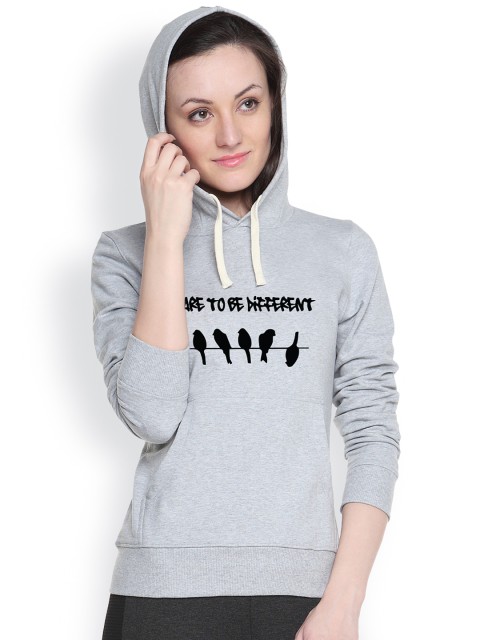 

Campus Sutra Grey Printed Hooded Sweatshirt