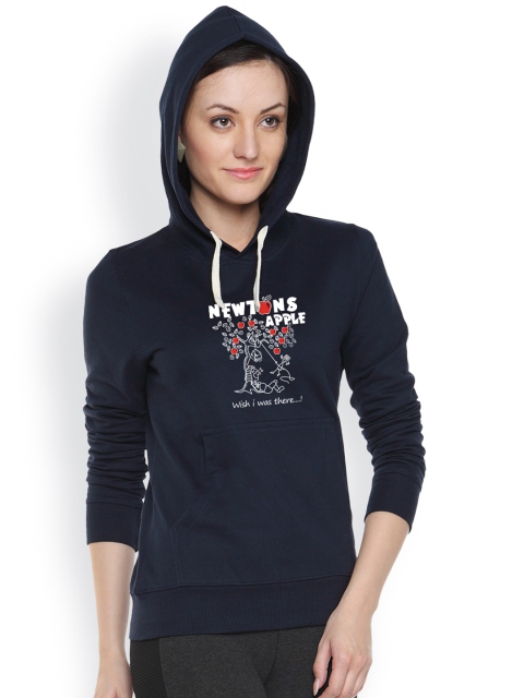 

Campus Sutra Navy Printed Hooded Sweatshirt, Navy blue