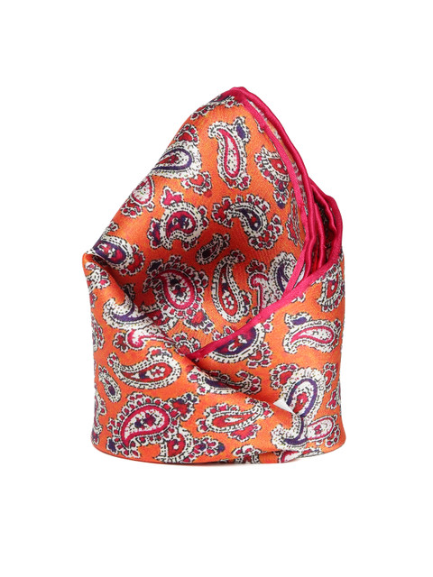 

Alvaro Castagnino Men Orange Paisley Print Silk Pocket Square