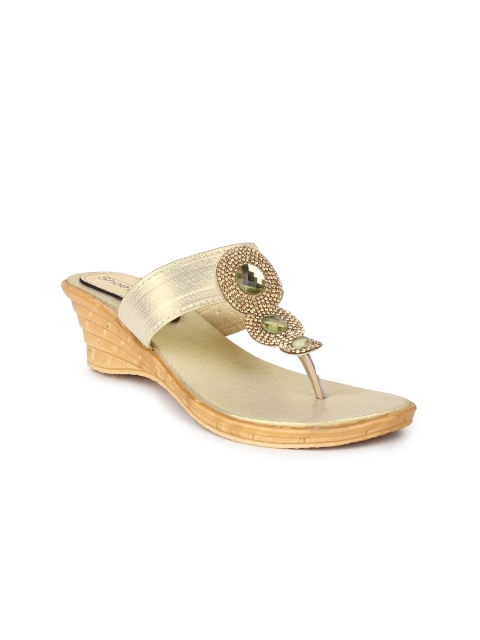 

Shoetopia Women Gold-Toned Embellished Wedges