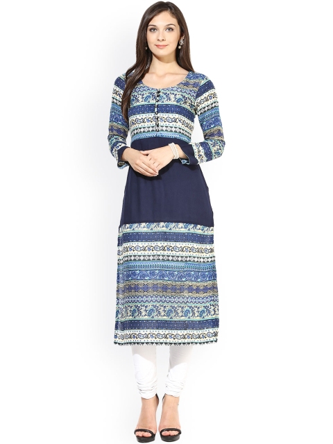 

Ives Women Blue Printed Kurta