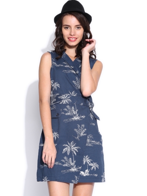 

Tokyo Talkies Navy Printed Wrap Dress, Navy blue