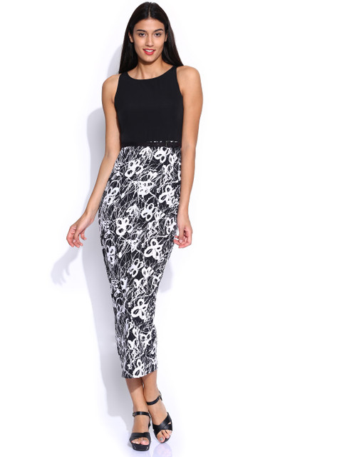 

Tokyo Talkies Black & Off-White Printed Maxi Dress