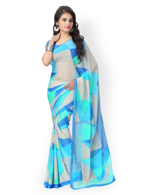 

Vaamsi Blue & White Chiffon Printed Saree