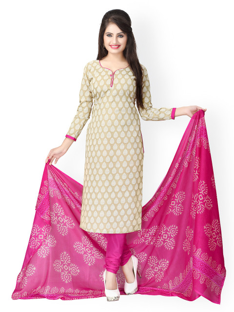 

Vaamsi Beige & Pink Printed Crepe Unstitched Dress Material