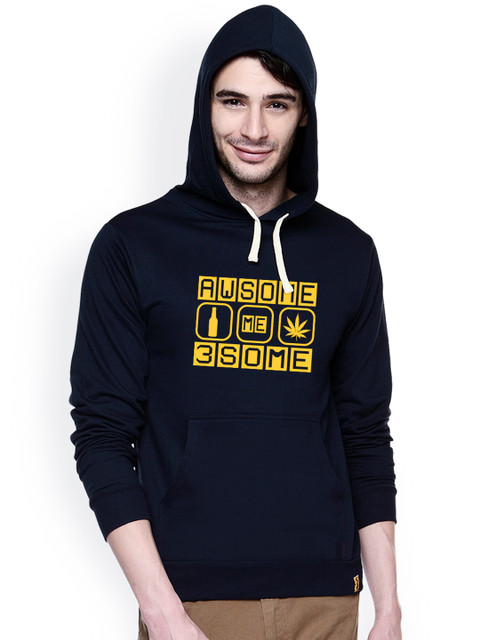 

Campus Sutra Navy Printed Hooded Sweatshirt, Navy blue