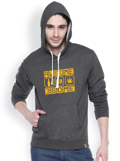 

Campus Sutra Grey Printed Hooded Sweatshirt