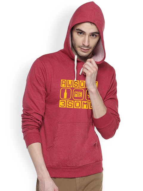 

Campus Sutra Maroon Printed Hooded Sweatshirt