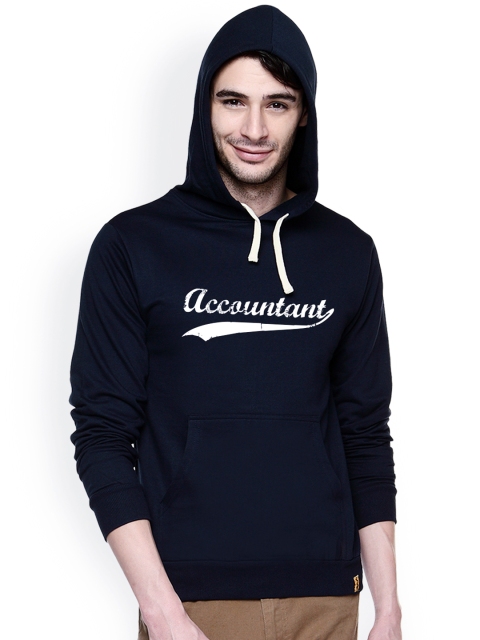 

Campus Sutra Navy Printed Hooded Sweatshirt, Navy blue
