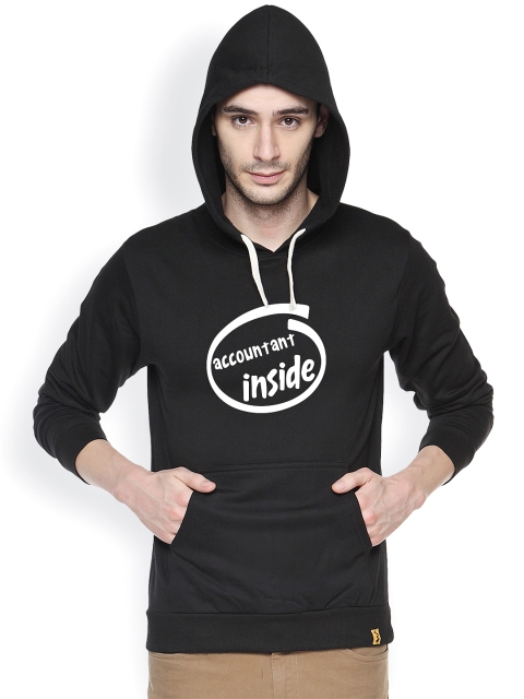 

Campus Sutra Black Printed Hooded Sweatshirt