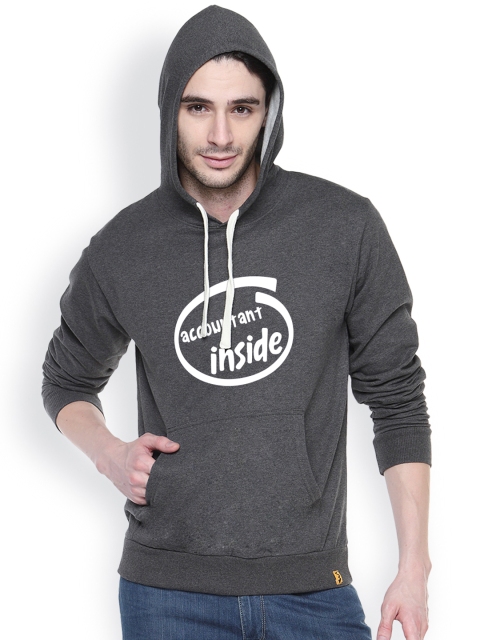 

Campus Sutra Grey Printed Hooded Sweatshirt