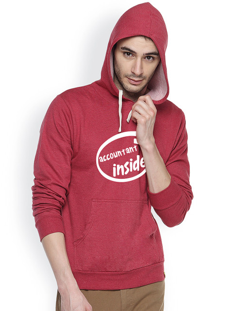 

Campus Sutra Maroon Printed Hooded Sweatshirt