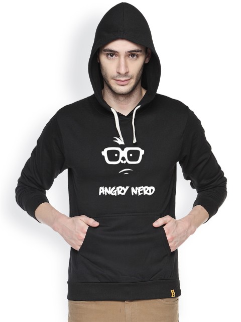 

Campus Sutra Black Printed Hooded Sweatshirt