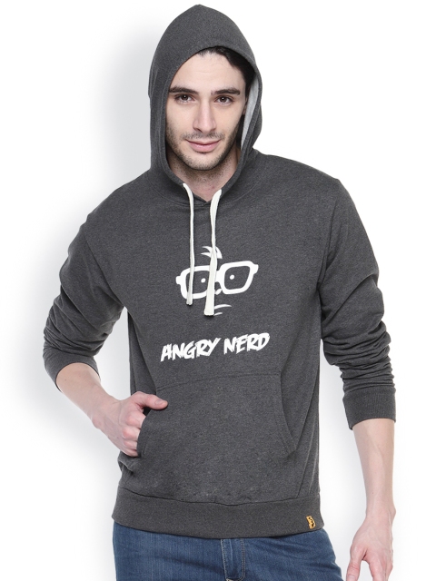 

Campus Sutra Grey Printed Hooded Sweatshirt