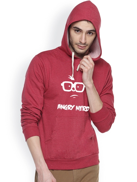 

Campus Sutra Maroon Printed Hooded Sweatshirt