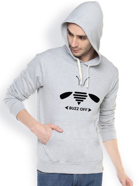 

Campus Sutra Grey Printed Hooded Sweatshirt