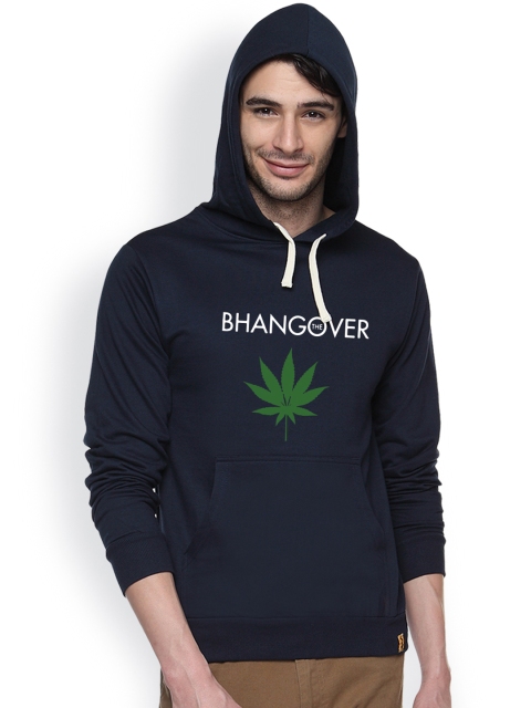 

Campus Sutra Navy Printed Hooded Sweatshirt, Navy blue