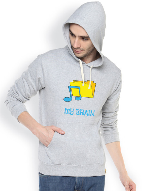 

Campus Sutra Grey Printed Hooded Sweatshirt