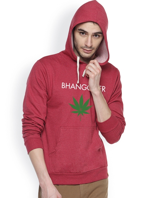 

Campus Sutra Maroon Printed Hooded Sweatshirt