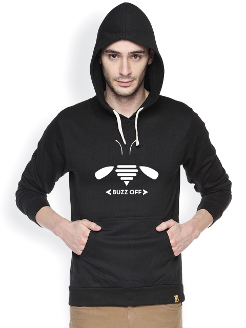 

Campus Sutra Black Printed Hooded Sweatshirt