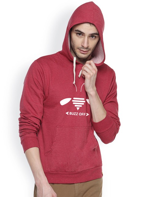 

Campus Sutra Maroon Printed Hooded Sweatshirt