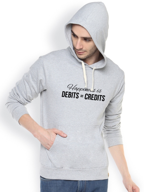 

Campus Sutra Grey Printed Hooded Sweatshirt