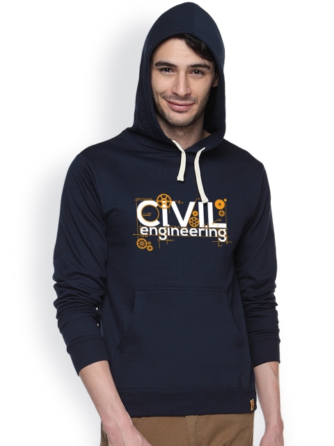 

Campus Sutra Navy Printed Hooded Sweatshirt, Navy blue