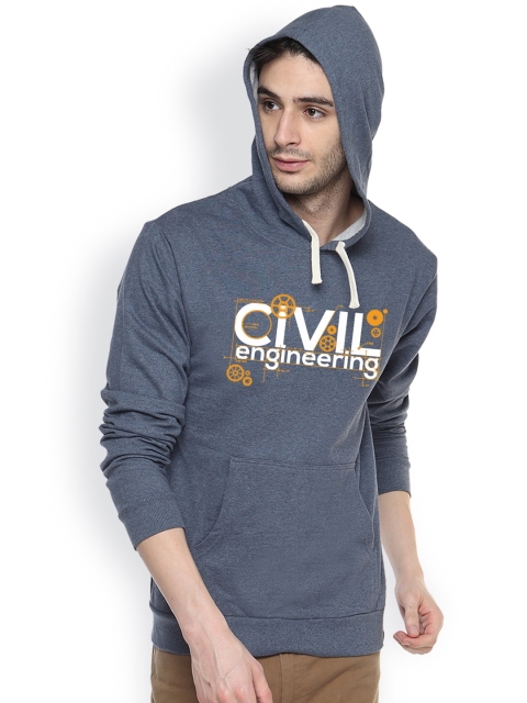 

Campus Sutra Blue Printed Hooded Sweatshirt