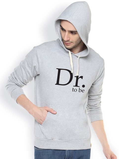 

Campus Sutra Grey Printed Hooded Sweatshirt