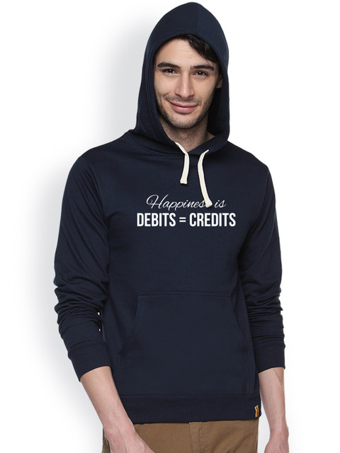 

Campus Sutra Navy Printed Hooded Sweatshirt, Navy blue