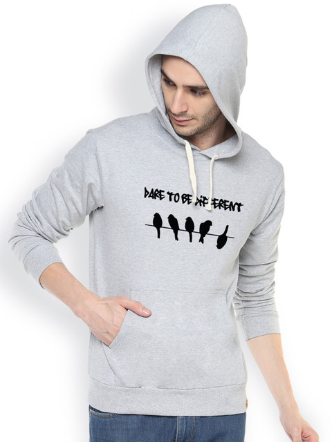 

Campus Sutra Grey Printed Hooded Sweatshirt