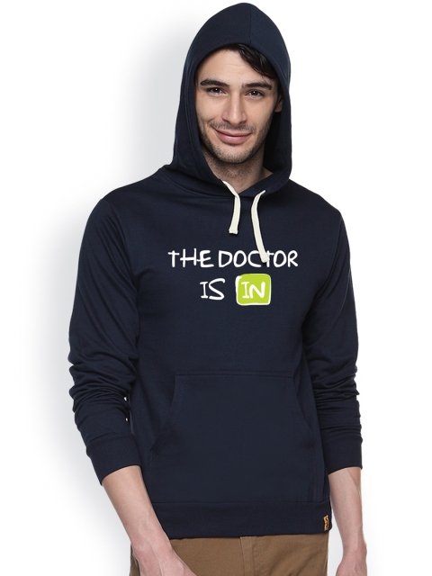 

Campus Sutra Navy Printed Hooded Sweatshirt, Navy blue