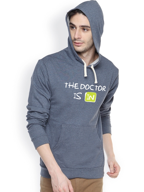 

Campus Sutra Grey Printed Hooded Sweatshirt