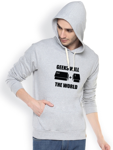 

Campus Sutra Grey Printed Hooded Sweatshirt