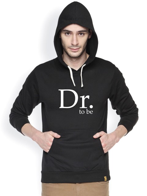 

Campus Sutra Black Printed Hooded Sweatshirt